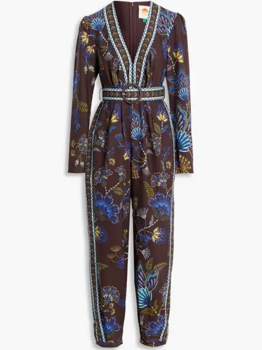 FARM Rio Embroidered Garden V-Neck Jumpsuit capri removable belt